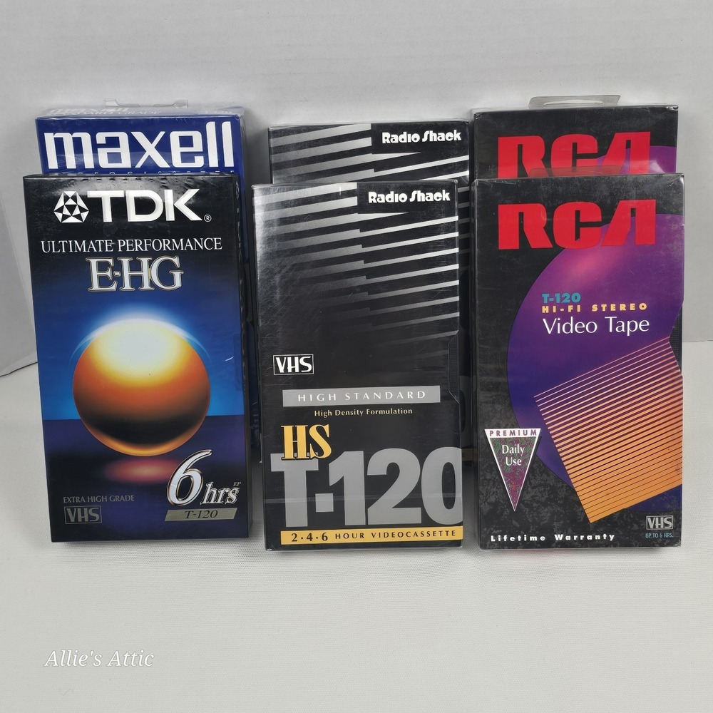6 Blank VHS Lot TDK RCA High Quality Grade HS 6 Hour T-120‎ Sealed New